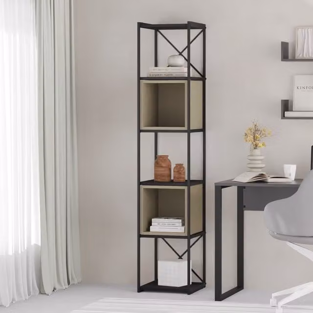 Decortie Vale Mini 5-Tier Bookcase with Adjustable Shelves in Black Wood and Ash Green