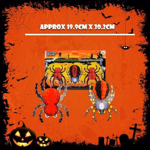 VFM e-Store Red Halloween Spider Hanging Honeycomb Paper Decorations, Set of 3 – 4