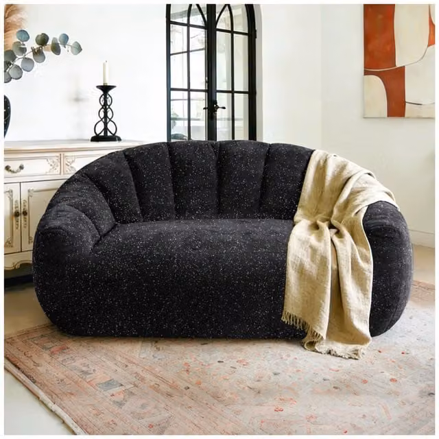 Aosom UK Plush 2-Seater Bean Bag Sofa with High Density Sponge in Black, W/D/H: 98 x 140 x 61 cm – 1