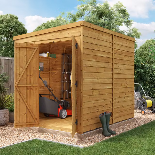 BillyOh Switch Overlap Pent Wooden Shed in Brown with Double Doors and Floor