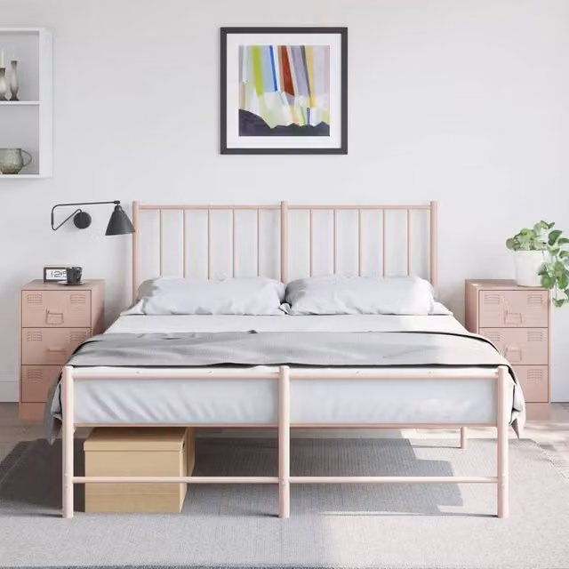 Berkfield Home Set of 2 Pink Metal Bedside Cabinets, W/D/H: 34.5 x 39 x 62 cm
