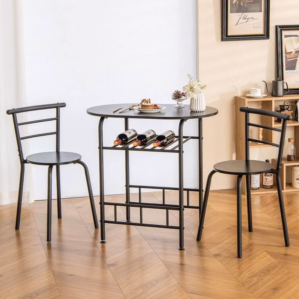 VOGREX 3-Piece Modern Breakfast Nook Dining Set with Wine Rack in Black – 4