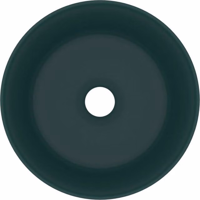 Berkfield Home Luxury Round Ceramic Countertop Wash Basin in Matt Dark Green, Diameter: 40 cm, Height: 15 cm