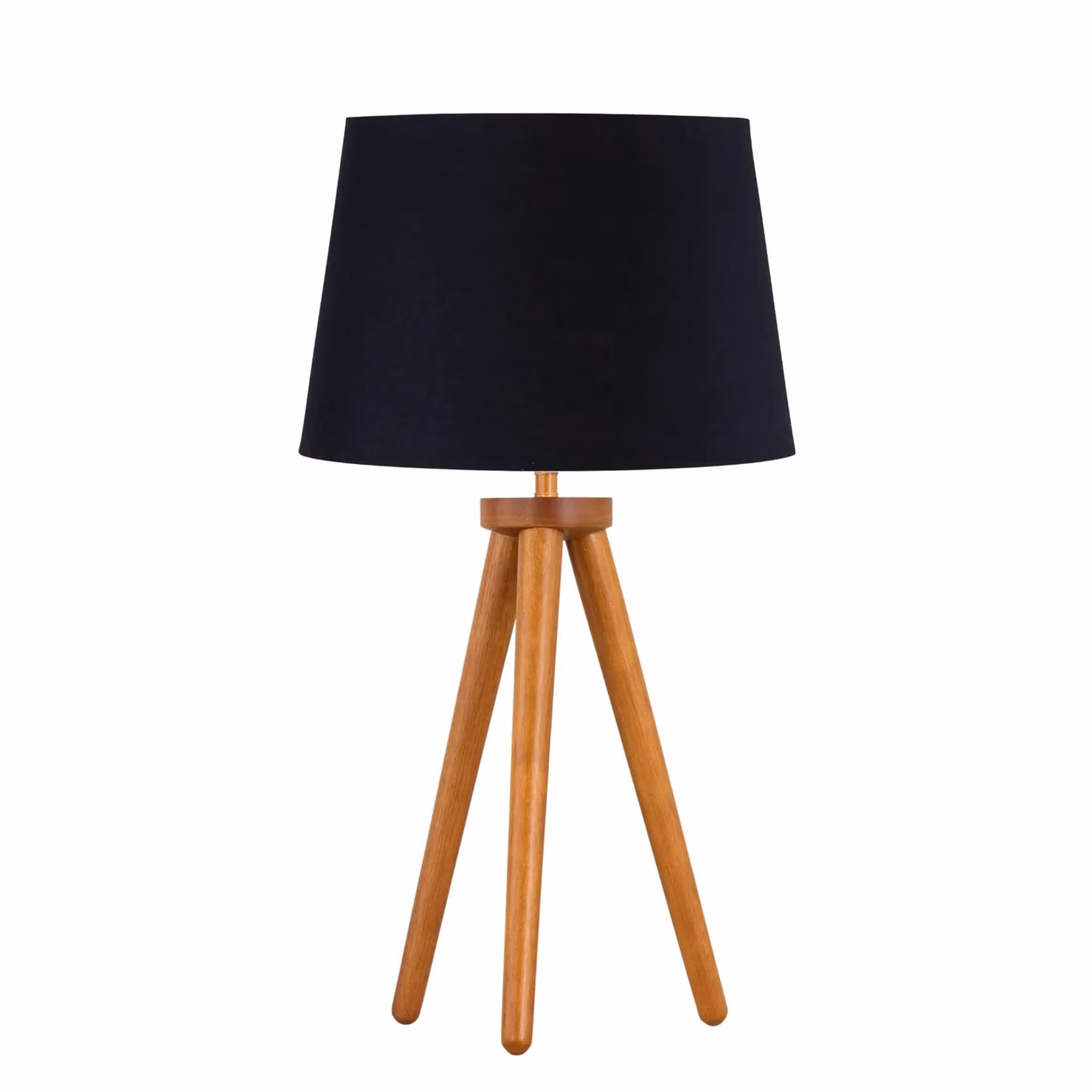 First Choice Lighting Set of 2 Brown Wood Table Lamps with Black Fabric Cylinder Shades – 2