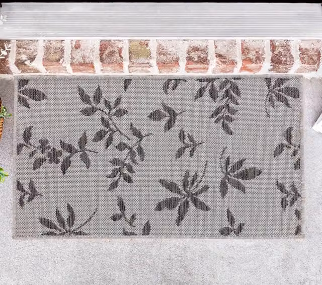 Desire Rugs Modern Floral Machine Woven Indoor Outdoor Rectangular Rug, Grey, W: 50 cm x D: 50 cm