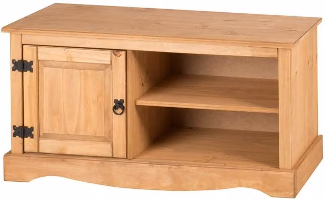 FORGEVIO Corona Natural Pine and Metal 1 Door Media TV Stand with Rustic Waxed Finish – 1
