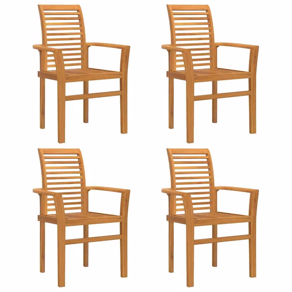 Berkfield Home Set of 4 Stacking Garden Chairs in Brown Solid Teak Wood – 2