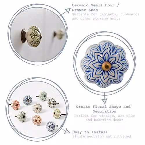 Nicola Spring Ceramic Floral Cabinet Knobs, Green, Pack of 24 – 2