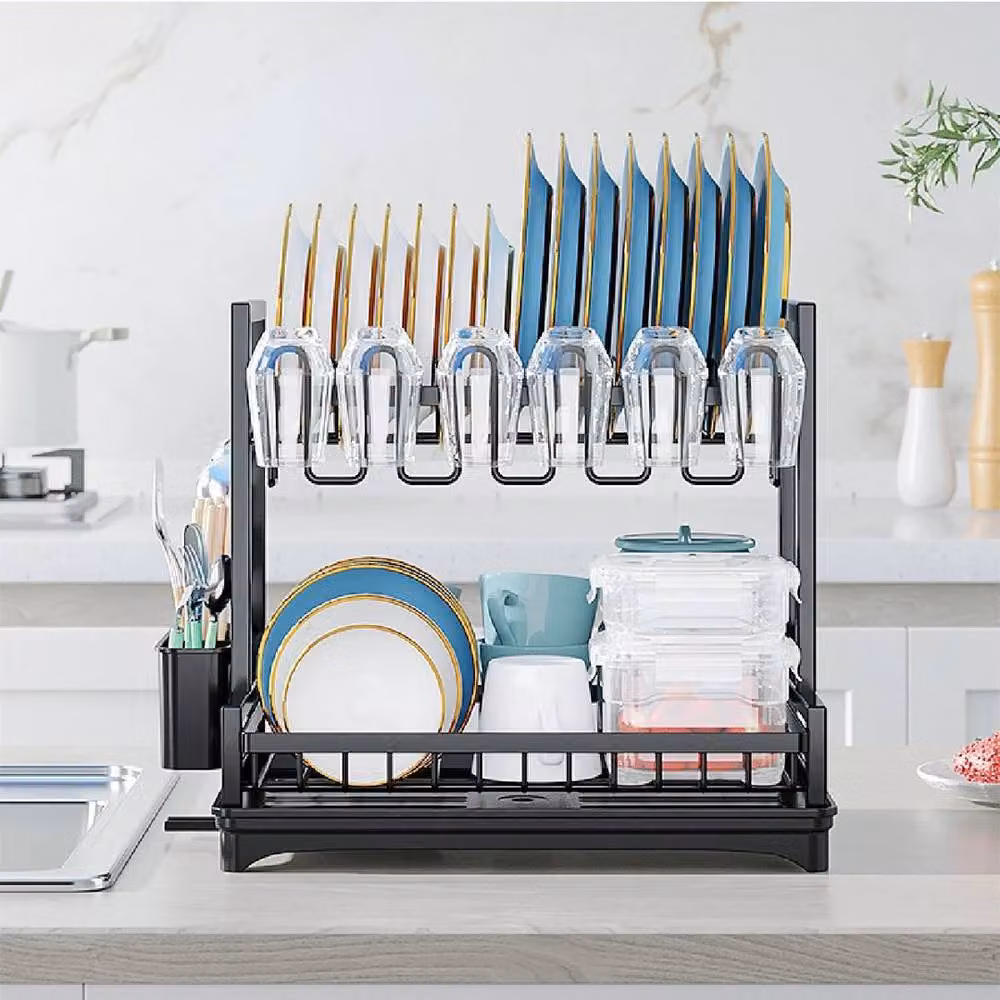 KORVIXA Wall Mounted Black Metal Kitchen Shelf Dish Storage Rack, Width: 100 cm – 4
