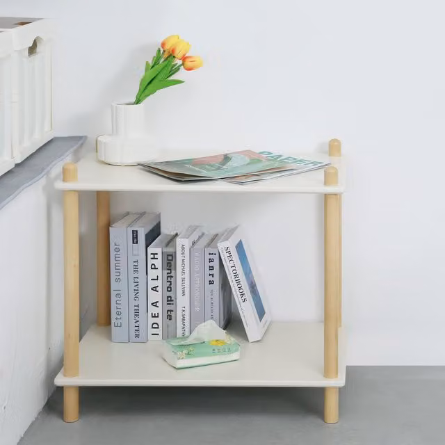 HMD Furniture Birch Wood Book Shelf in White and Natural, H 114 x W 55 x D 40 cm