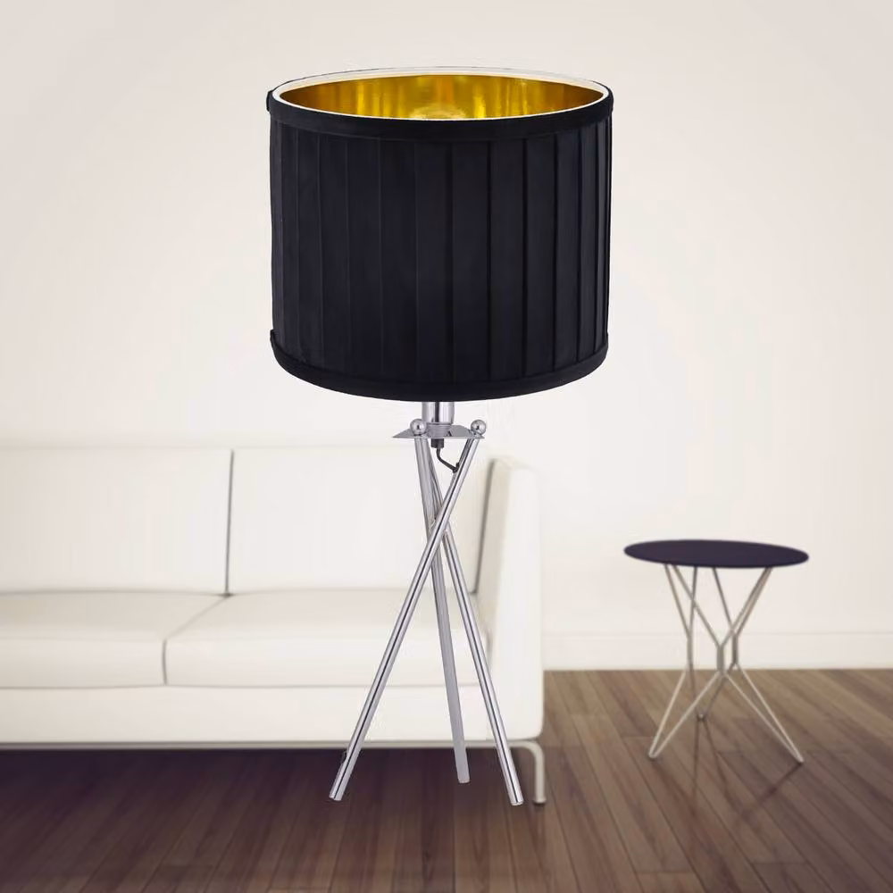 First Choice Lighting Sundance Set of 2 Chrome Tripod Table Lamps with Black Fabric Pleated Shades – 3