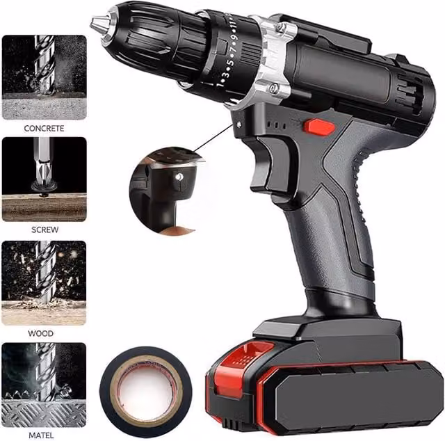 SPETLEK Cordless Hammer Drill Set, Black Electric Impact Driver and Screwdriver with Rechargeable Battery