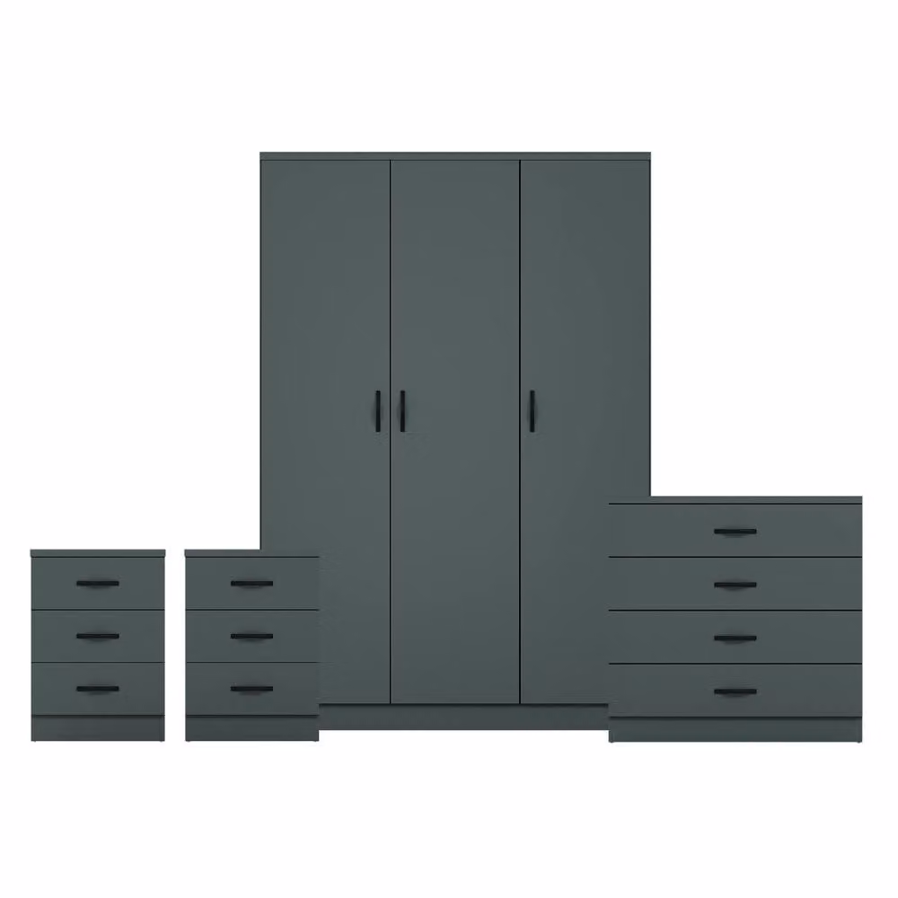 HD Designs 4 Piece Modern Green Bedroom Set Including 2x3 Drawer Bedside Tables, 4 Drawer Chest and 3 Drawer Wardrobe – 2