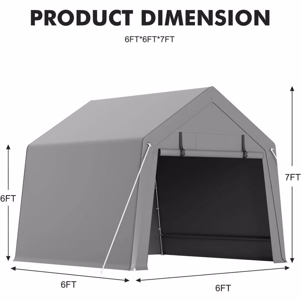 VOGREX Portable Carport Storage Shed with Roll-Up Doors in Grey – 2
