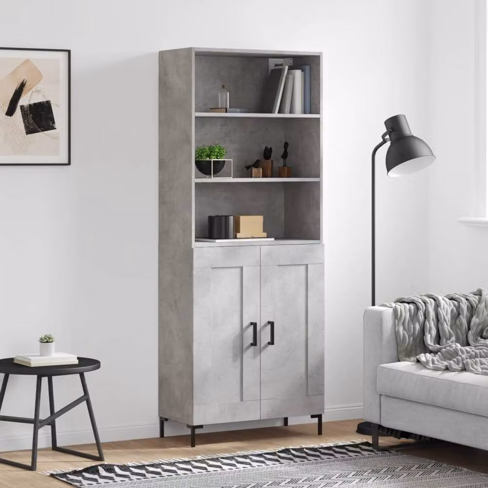 Berkfield Home Modern Highboard in Concrete Grey with Hinged Doors and Internal Shelves, W/D/H: 69.5 x 34 x 180 cm – 2