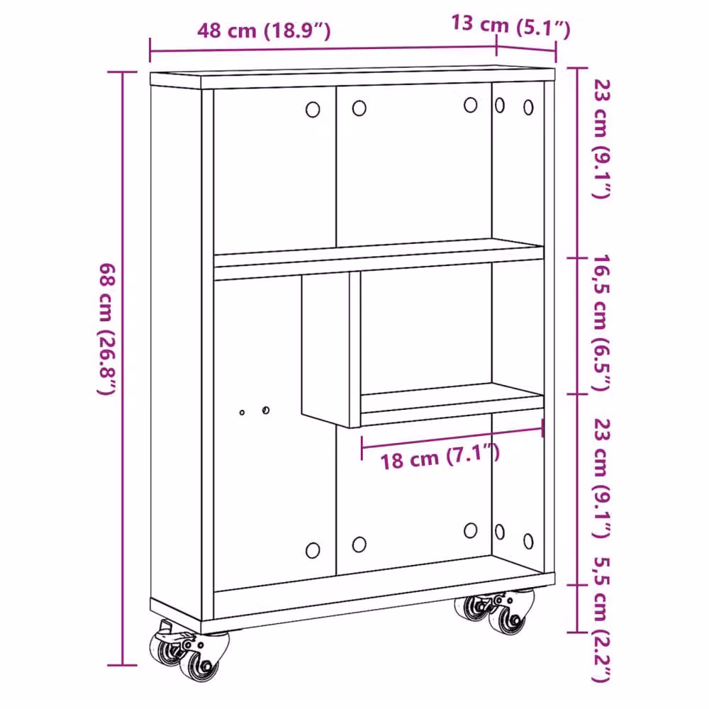 Berkfield Home Narrow Storage Trolley in Sonoma Oak, Light Brown, W/D/H: 48 x 13 x 68 cm – 4