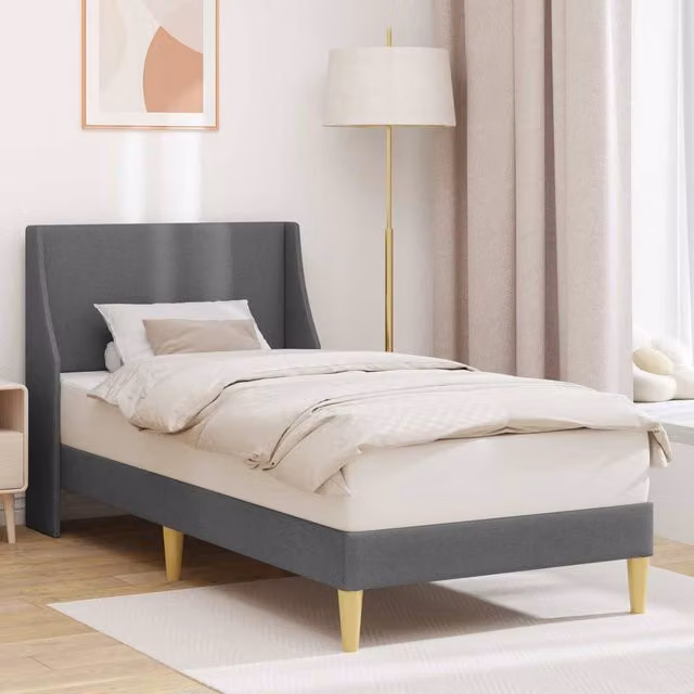 Berkfield Home Fabric Bed Frame with Headboard in Dark Grey, W/D/H: 90 x 190 cm