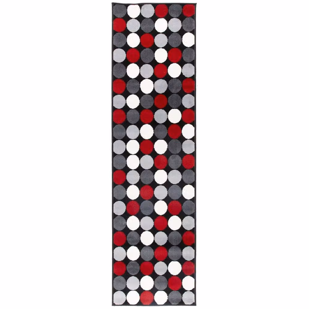 Bravich LTD Modern Spot Print Hallway Runner Rug, Non-Slip Low Pile in Black and Multicolour, W: 60 cm, L: 360 cm – 3
