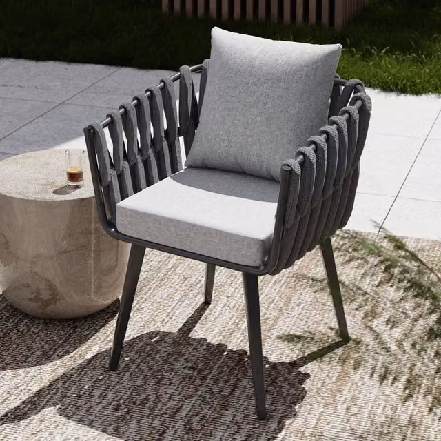 Tectake Lugano Chair in Anthracite Rope Design with Aluminium Frame