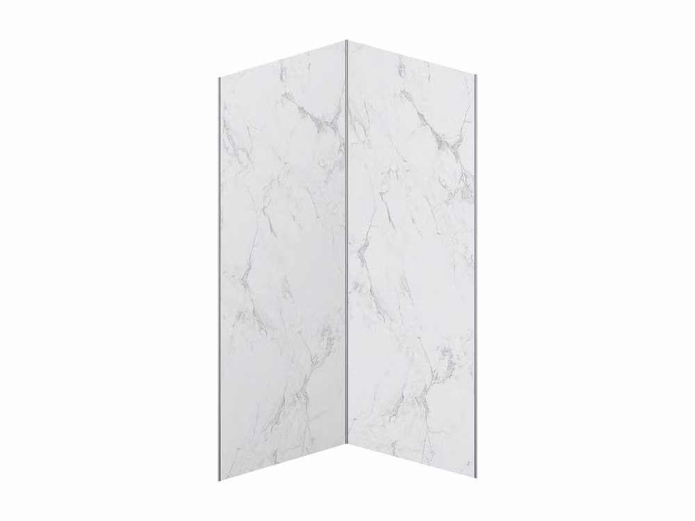 Vente-unique Set of 2 White Marble Effect Aluminum Wall Shower Panels with Profiles, H 210 cm x W 90 cm – 2