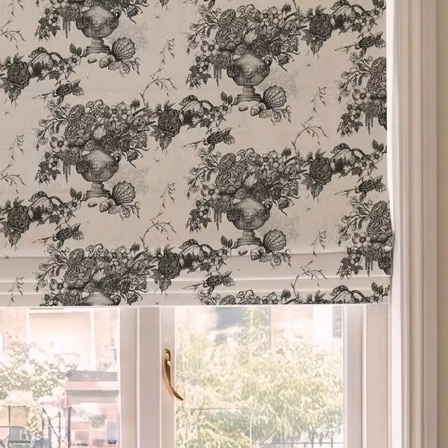 HOUSE Llewelyn-Bowen Vacannes Made To Measure Blackout Roman Blind in Ivory Mortar Floral Design