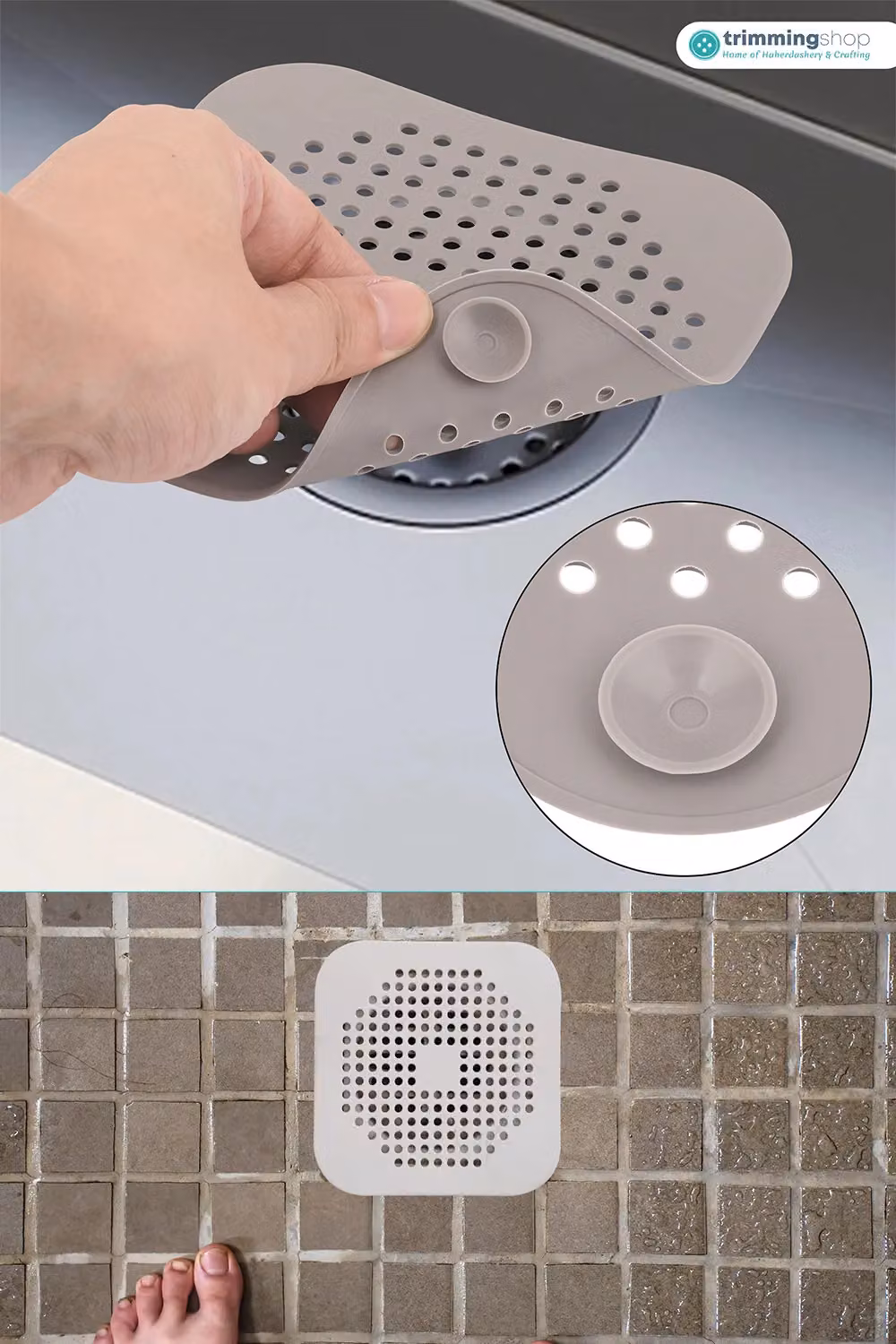 Neel Blue 2-Piece Silicone Drain Cover Hair Catcher and Sink Strainer in White and Grey – 4
