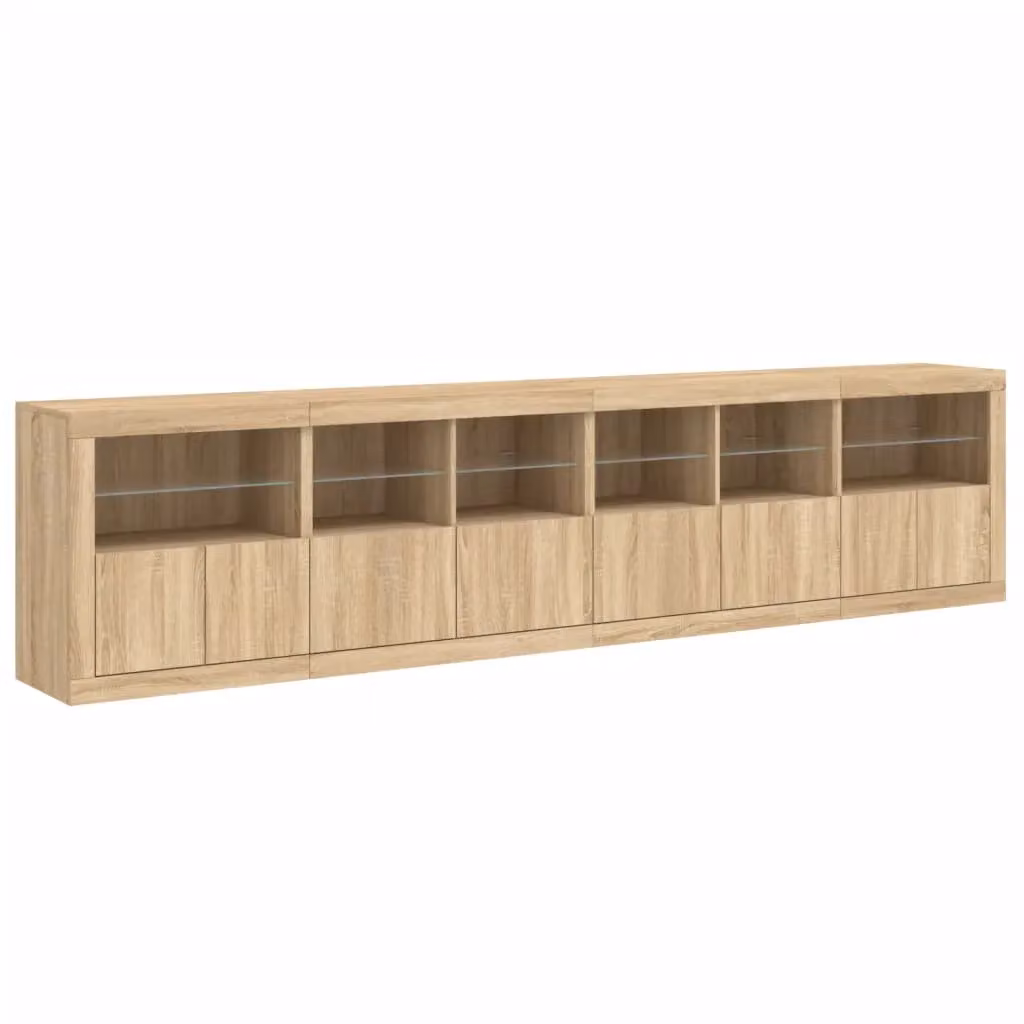 Berkfield Home Modern Sideboard with Integrated LED Lights in Sonoma Oak Brown, W: 283 cm, D: 37 cm, H: 67 cm – 4