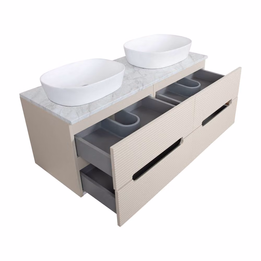 Bathroom Kingdom Monza Fluted Wall Hung Vanity Basin in Oatmeal and Grey, 120 cm – 2