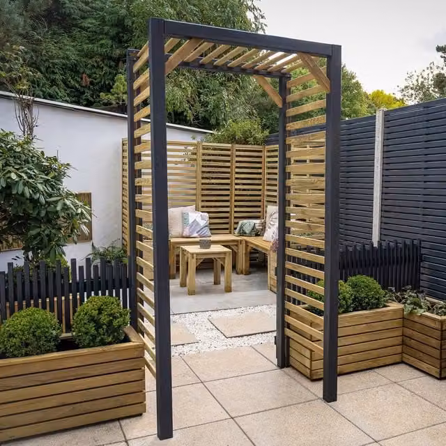 Forest Garden Slatted Wood Garden Arch in Brown or Black
