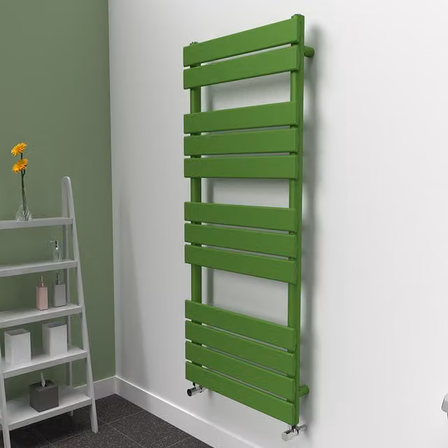 Lux Heat Flat Coloured Towel Radiator in Green, W: 50 cm, H: 120 cm