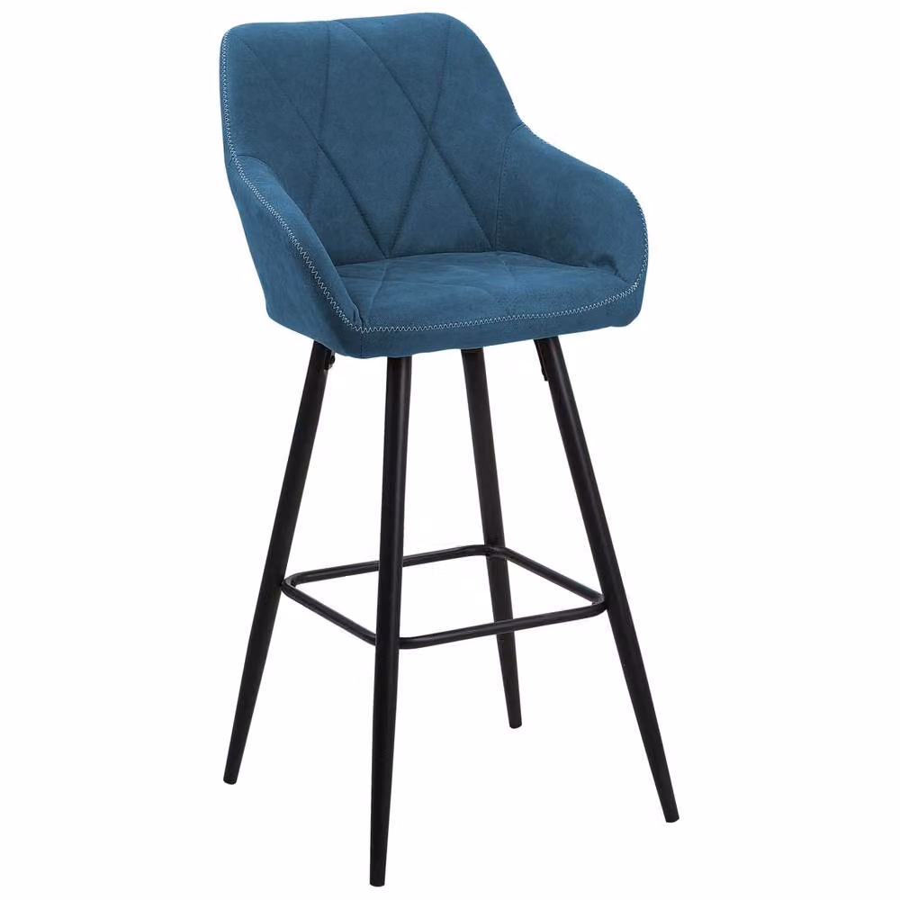 Wyld and Coco Blue Diamond Stitched Bar Stool Set of 2 with Padded Back and Black Metal Frame – 3
