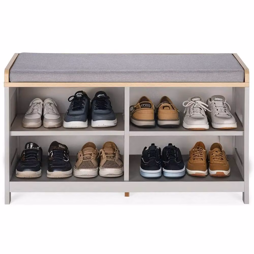 Kelvenix Grey Fabric Hallway Shoe Storage Bench W/D/H: 150 x 38 x 45 cm – 3