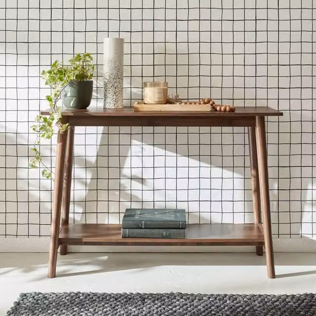 Sweekeet Dark Brown Walnut Wood Effect Console Table, Width: 110 cm