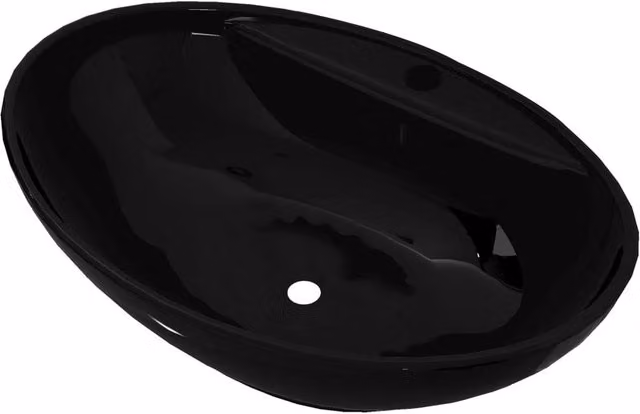 Berkfield Home Black Oval Ceramic Bathroom Sink Basin with Overflow
