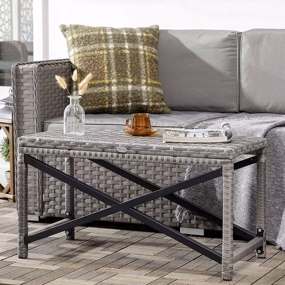 ERGOVEXA Grey Rattan Outdoor Coffee Table with Metal and Plastic Frame, W/D/H: 43 x 40 x 40 cm – 4