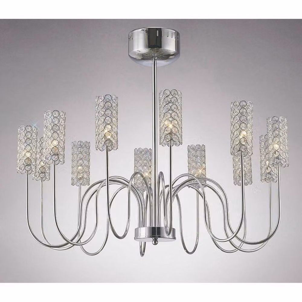 Netlighting Martina 12 Light G4 Pendant Lamp in Chrome and Grey with Crystal Details – 2