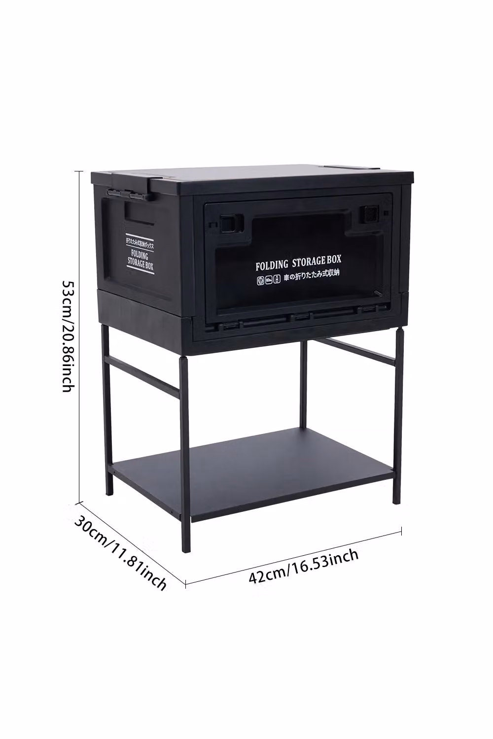 Living and Home Collapsible Camping Storage Box with Wood Shelf in Black – 3