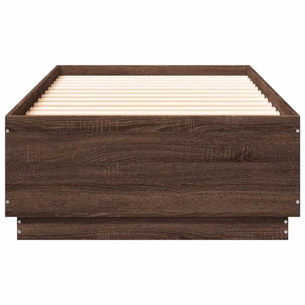 Berkfield Home Modern Bed Frame with LED Lighting and USB Charging Port in Brown Oak, W/D/H: 90 x 200 cm – 3
