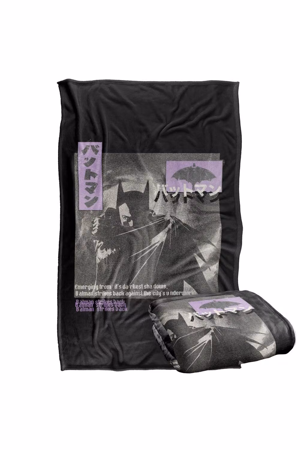 Warner Bros. Batman Kanji Darkest Shadows Super Soft Fleece Throw Blanket, Black and Multicolour, W: 91 cm, D: 147 cm – 7