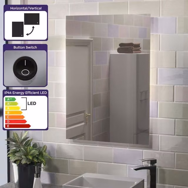 Nes Home Battery Operated LED Backlit Illuminated Bathroom Mirror in Silver