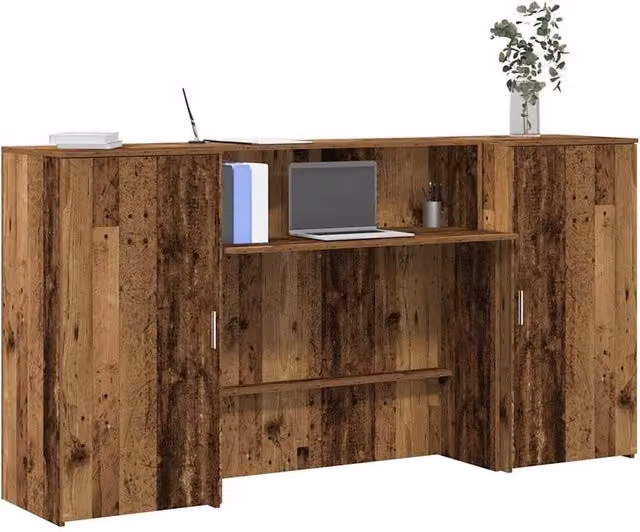 Berkfield Home Old Wood Reception Desk in Brown, W/D/H: 200 x 50 x 103.5 cm