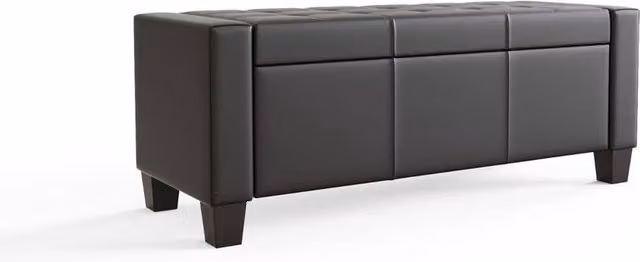 FORGEVIO Black Storage Ottoman Bench for Bedroom and Living Room