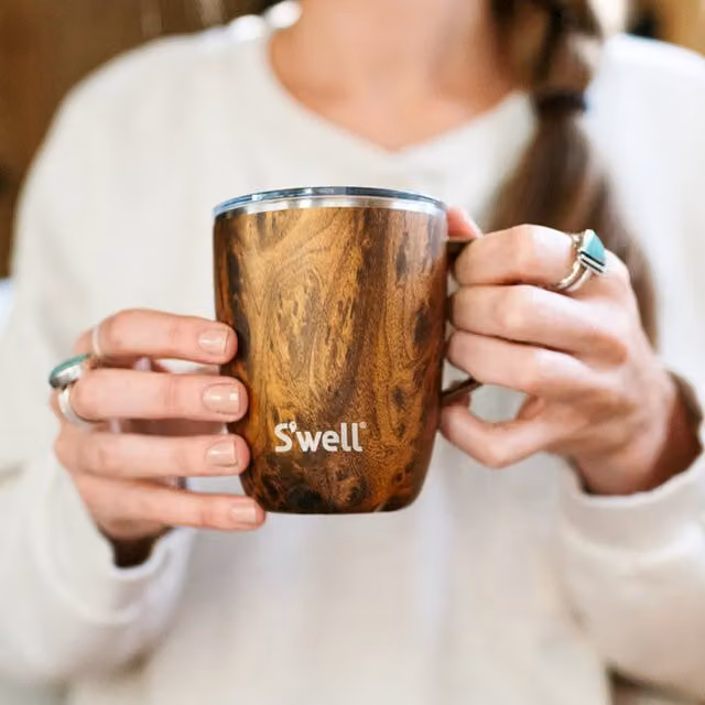 S'well Teakwood Stainless Steel Mug with Lid, 350ml, Brown