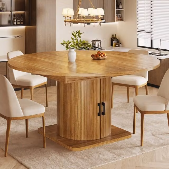 Rolipo Extendable Dining Table with Storage and Folding Top in Dark Brown