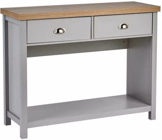 FORGEVIO Modern Grey Wood Console Table with 2 Drawers and Metal Handles – 1