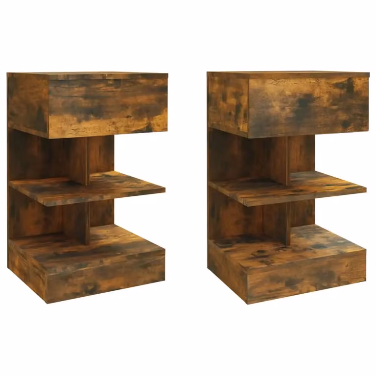 Berkfield Home Set of 2 Smoked Oak Bedside Cabinets in Brown, W/D/H: 40 x 35 x 65 cm