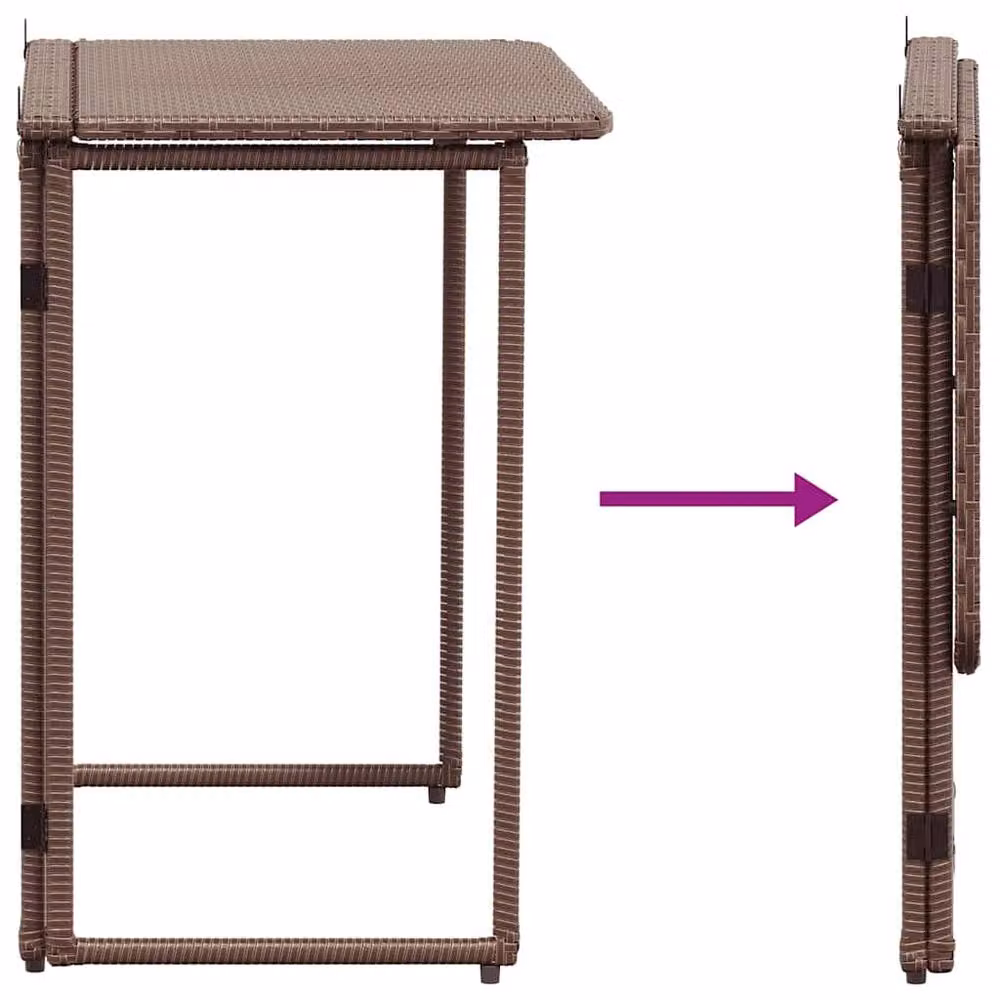 Berkfield Home Beautiful Folding Garden Table in Brown Poly Rattan, W/D/H: 90 x 51 x 75 cm – 4