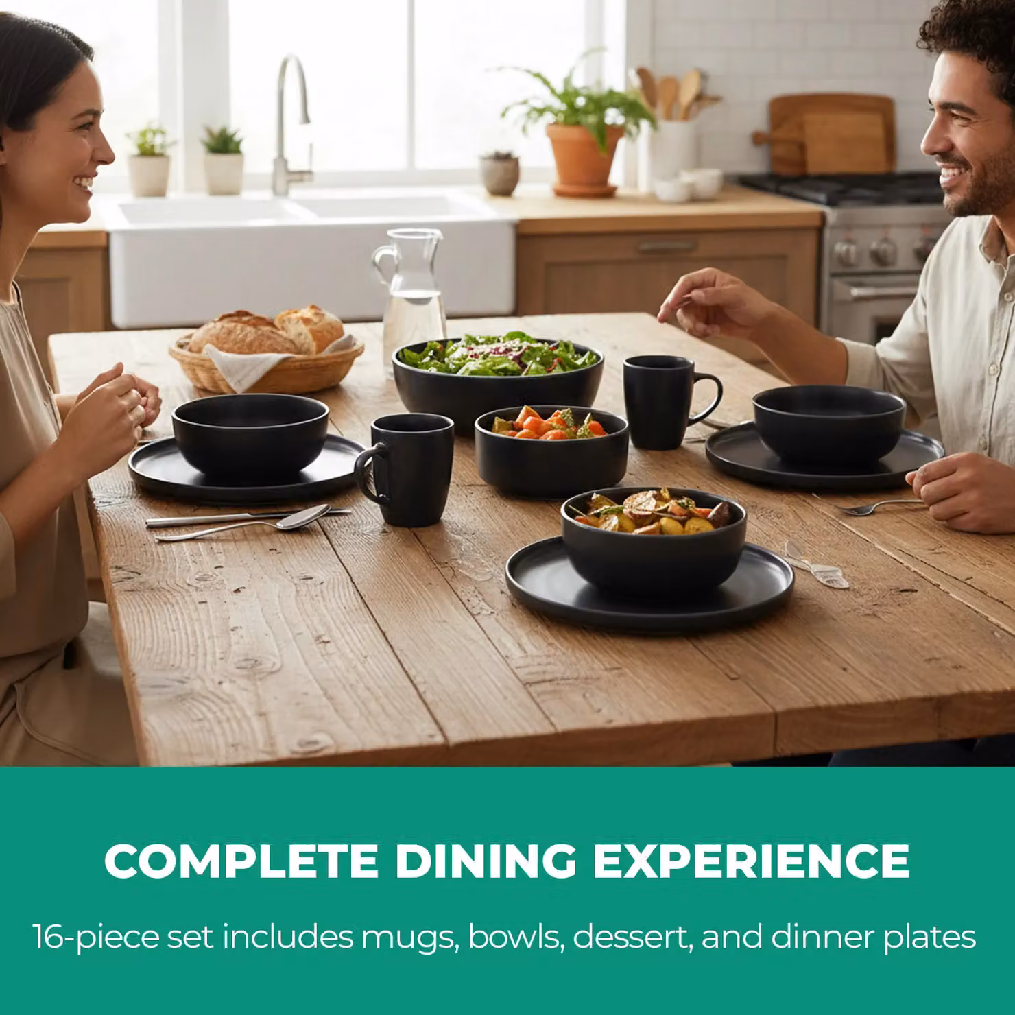 Royalford 16 Piece Black Stoneware Dinner Set, Dishwasher and Microwave Safe – 3