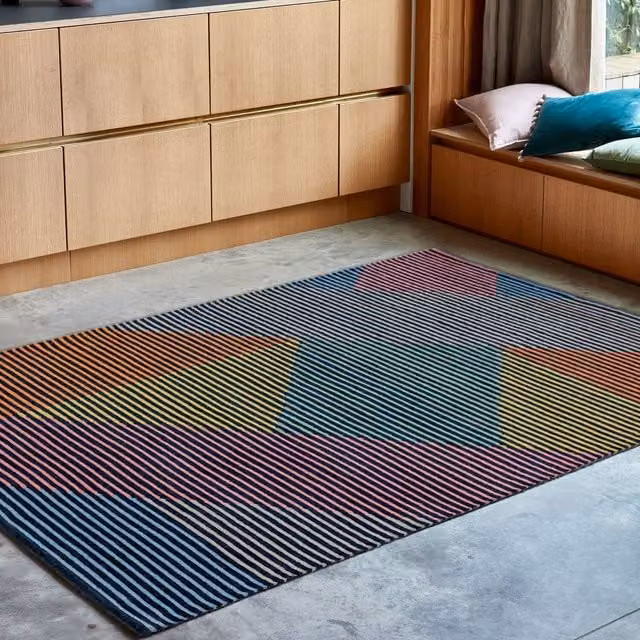 Asiatic Carpets Dash Dark Multi Geometric Woven Wool Area Rug in Multicolour and Blue