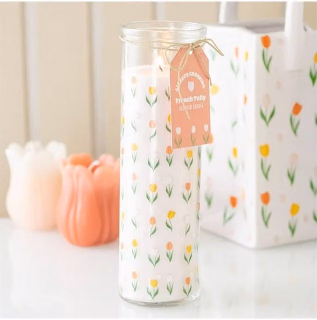 KDMD White Floral Scented French Tulip Tube Pillar Candle